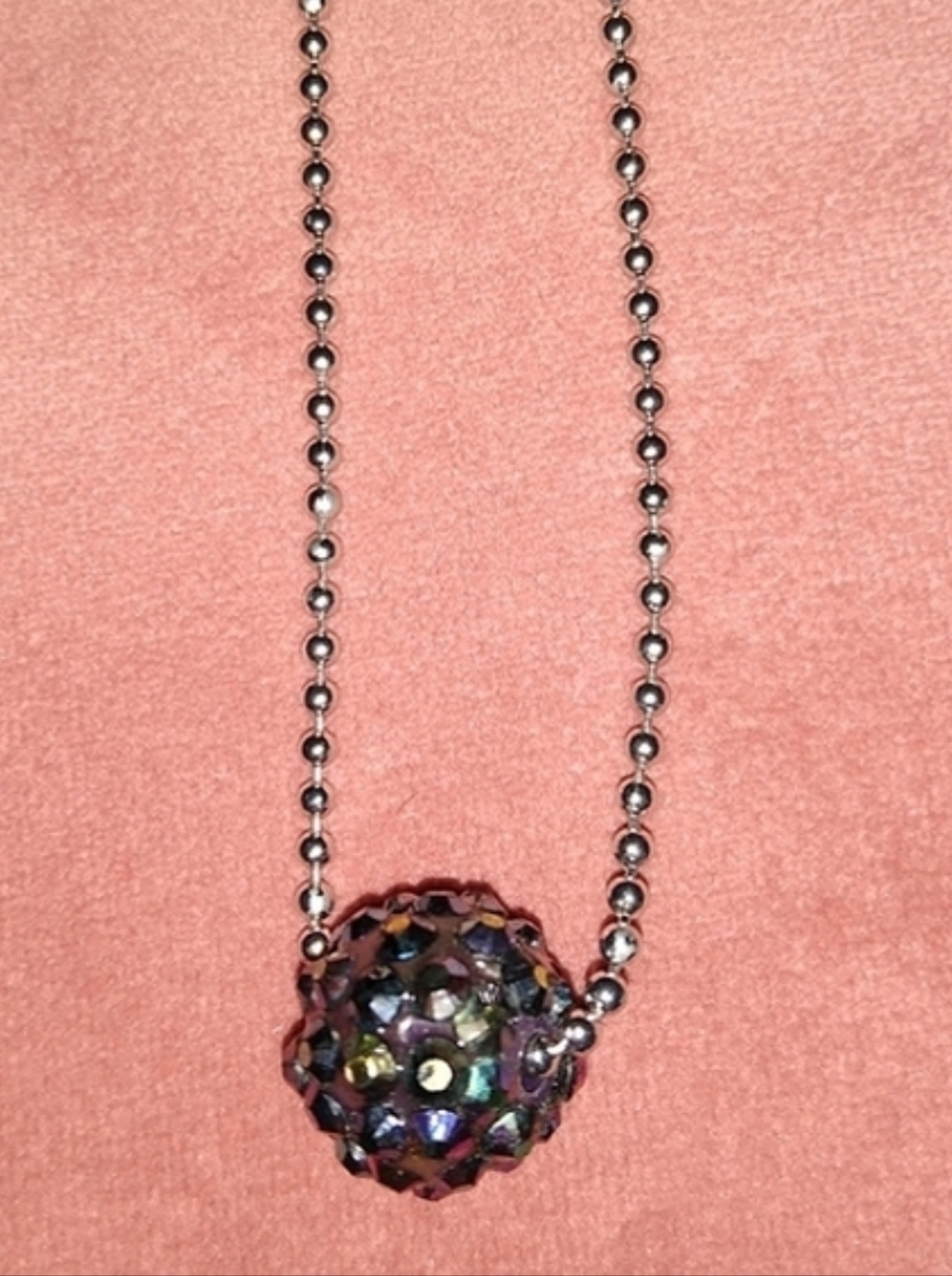 Black AB Rainbow Bead Choker Silver Ball Chain Handmade Necklace Custom Length